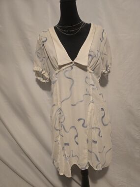 New With Tags Kimchi Blue Cream Mini Dress with Light Blue Abstract Swirl